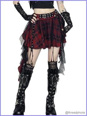 Women's High Waist Mini Skirt Gothic Punk Plaid Lace-Up Y2k Pleated A-Line Skirt
